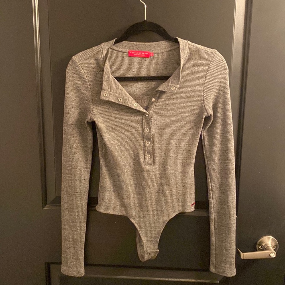 Philanthropy grey ribbed bodysuit size small